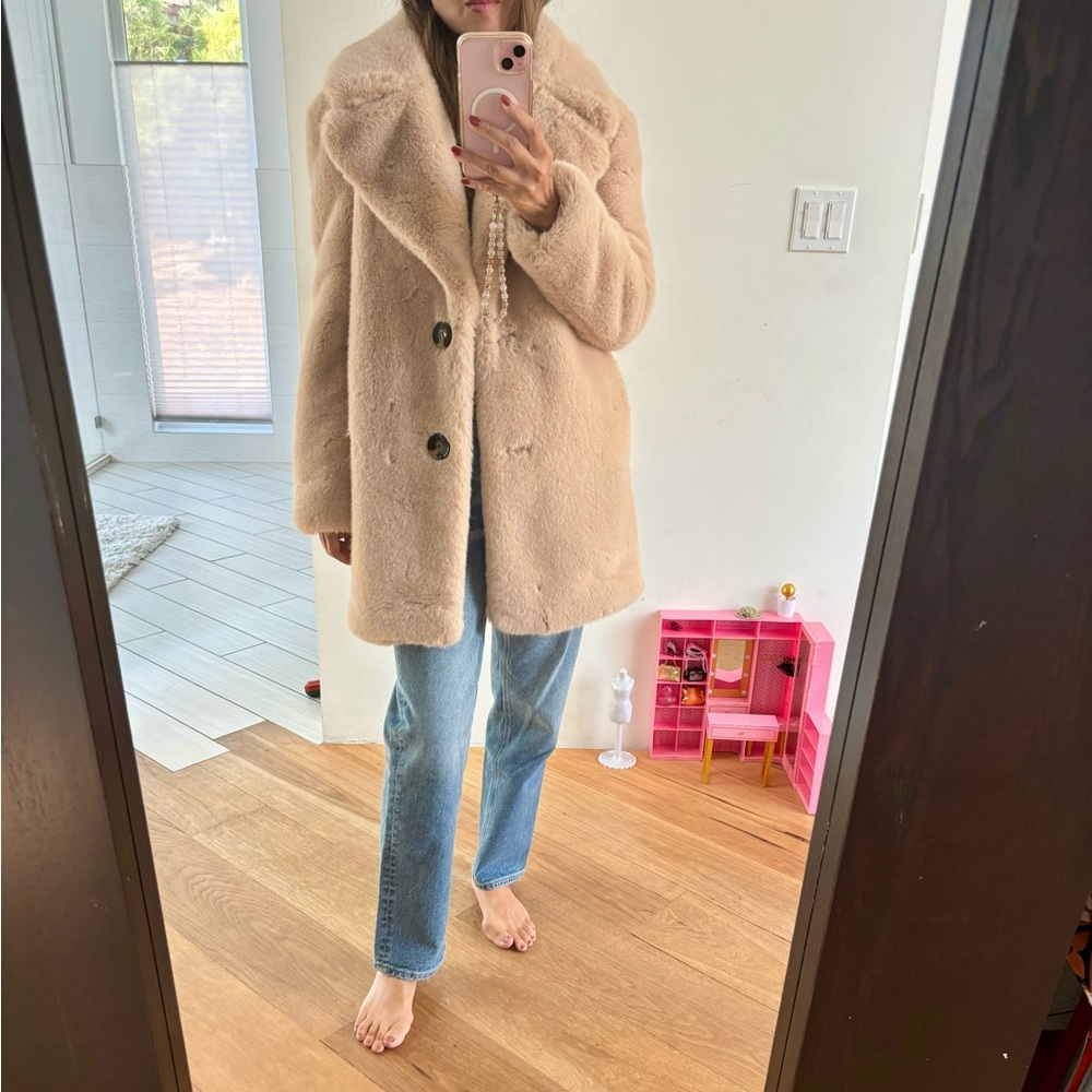Zara Blush Faux Fur Trench Coat